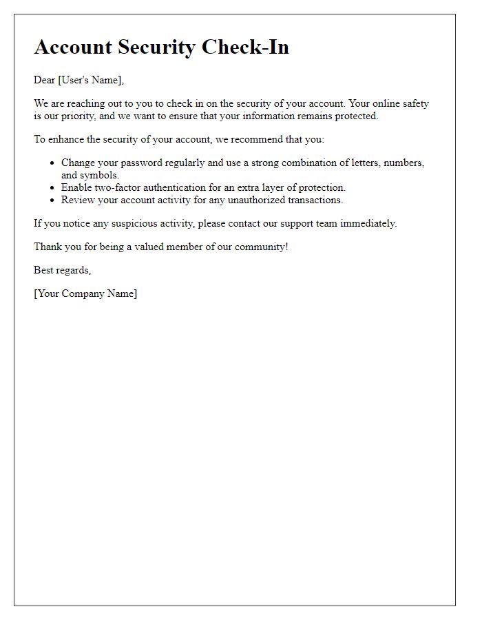 Letter template of Account Security Check-In