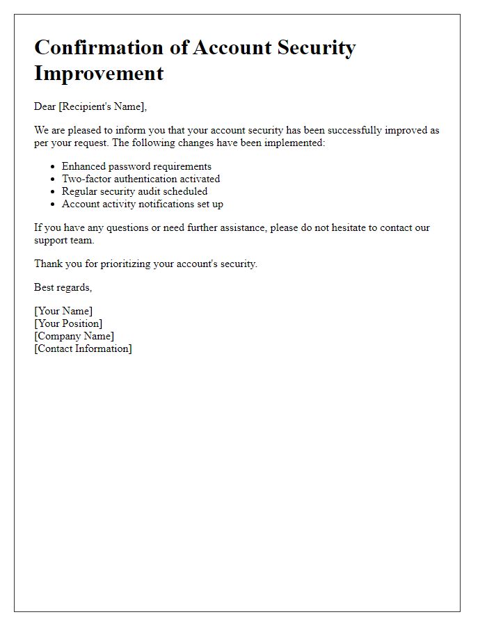 Letter template of Confirmation of Account Security Improvement