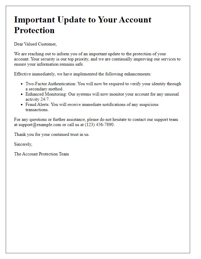 Letter template of Important Update to Your Account Protection