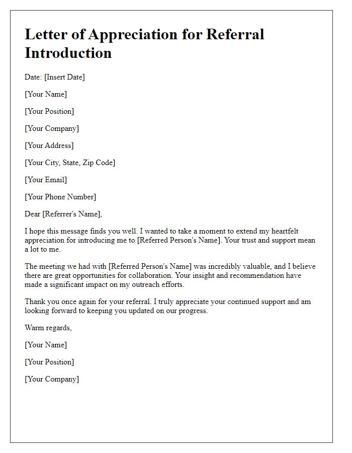 Letter template of appreciation for referral introduction