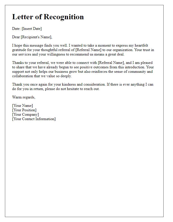 Letter template of recognition for your thoughtful referral