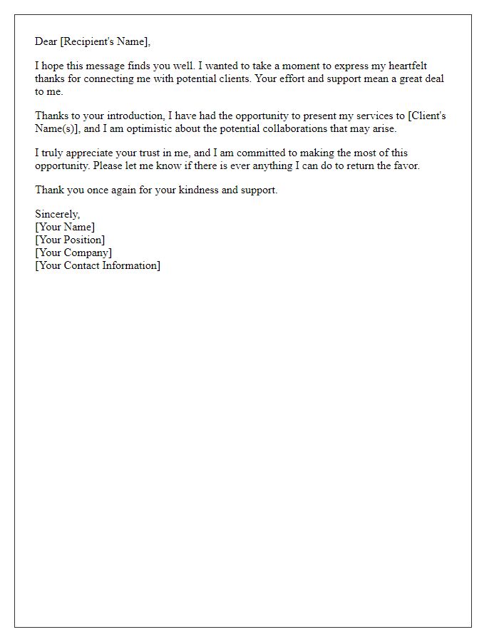 Letter template of thanks for connecting me with potential clients
