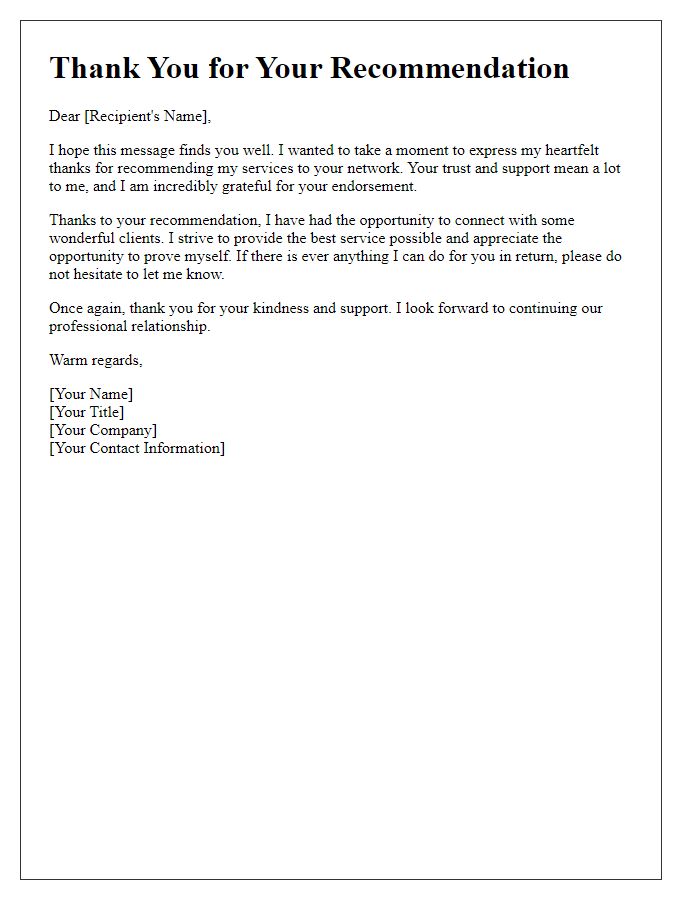 Letter template of thanks for recommending my services