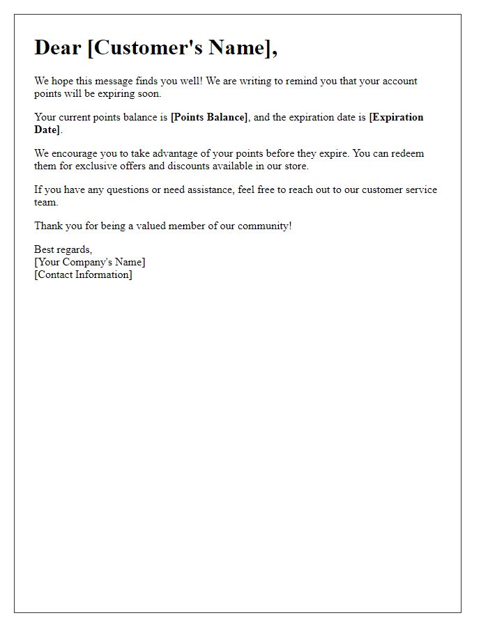 Letter template of account points expiration reminder