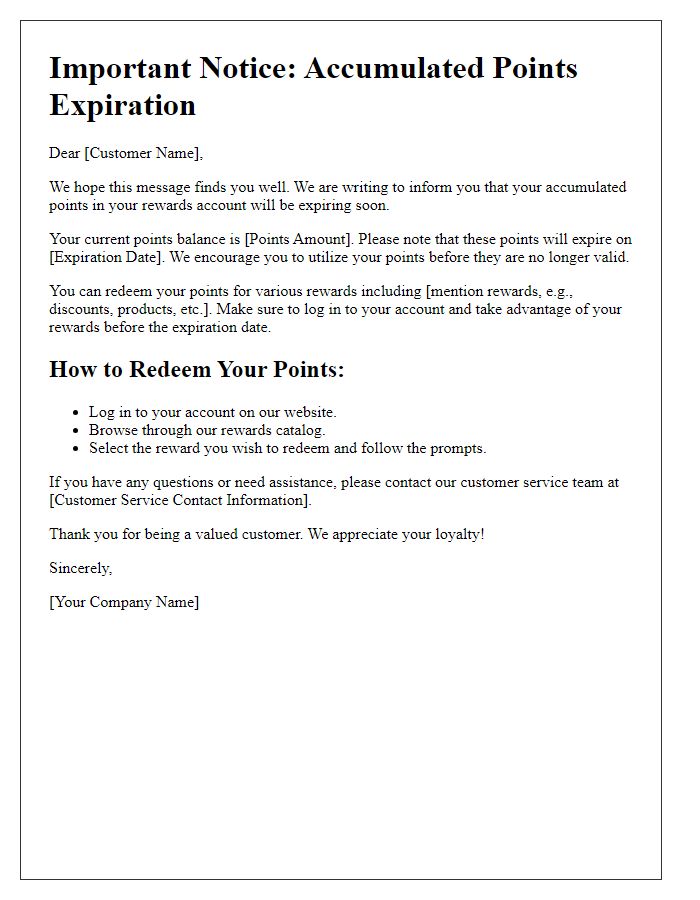 Letter template of accumulated points expiration announcement