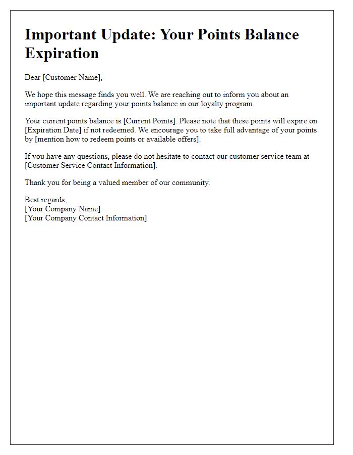 Letter template of points balance expiration update