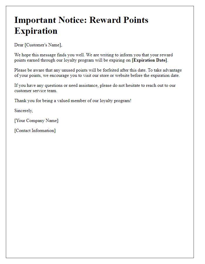 Letter template of reward points expiration notice