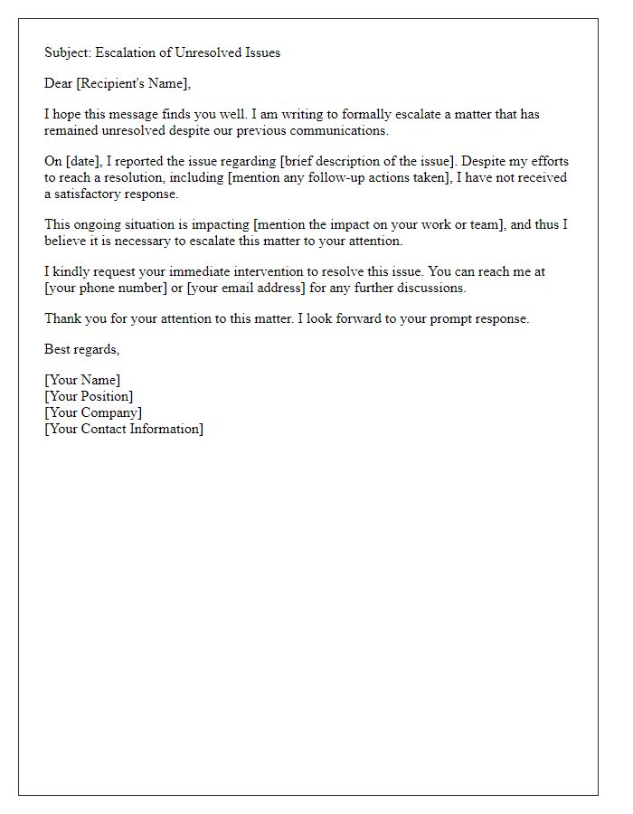 Letter template of escalation for unresolved issues