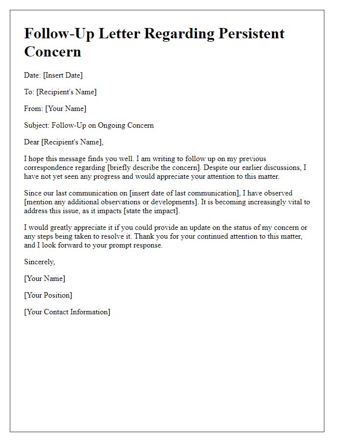 Letter template of follow-up for persistent concern