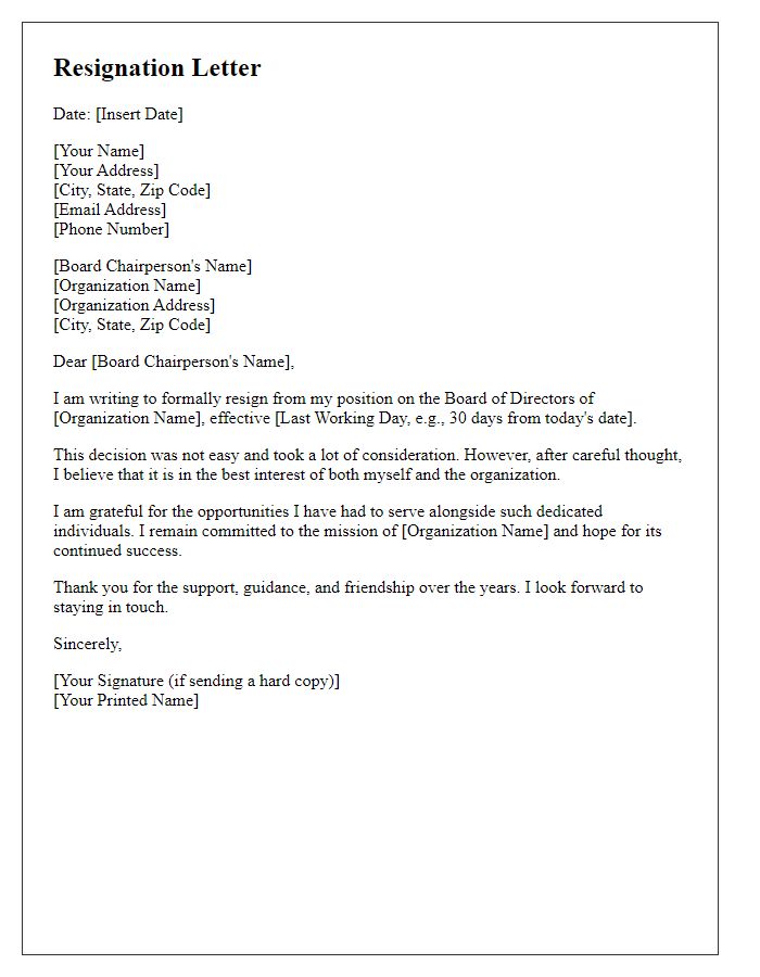 Letter template of formal resignation from board of directors