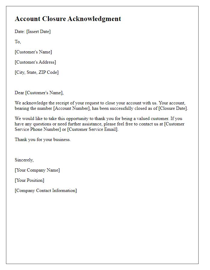 Letter template of account closure acknowledgment