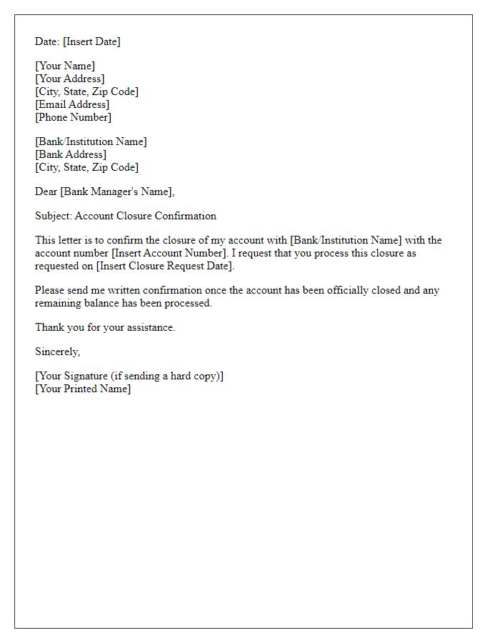 Letter template of account closure confirmation