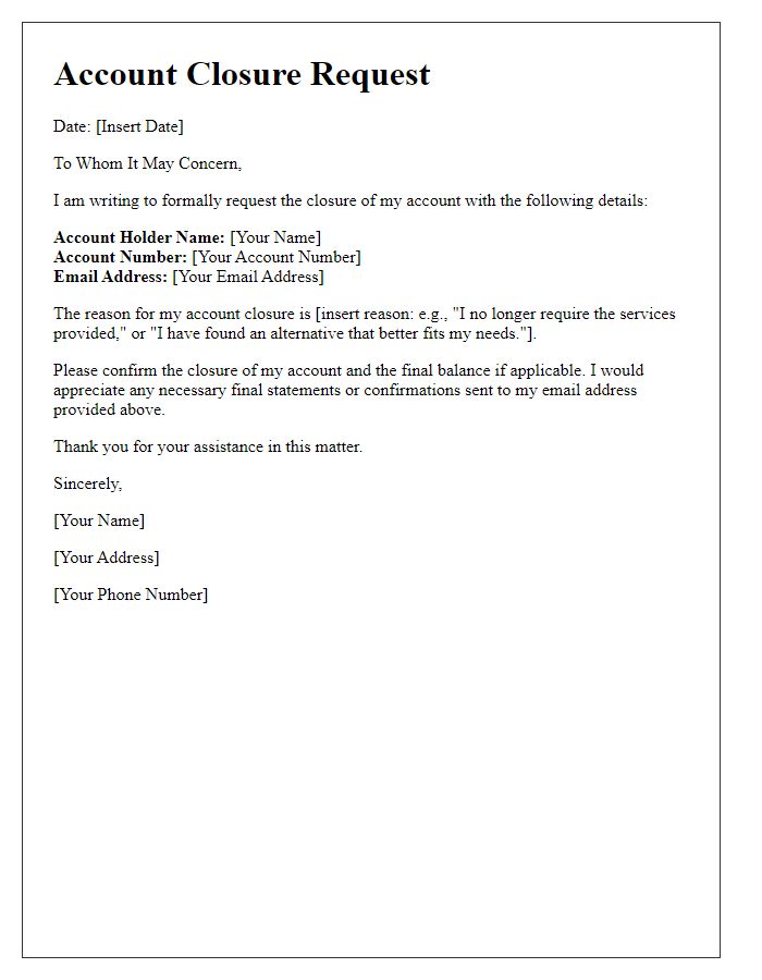 Letter template of account closure explanation