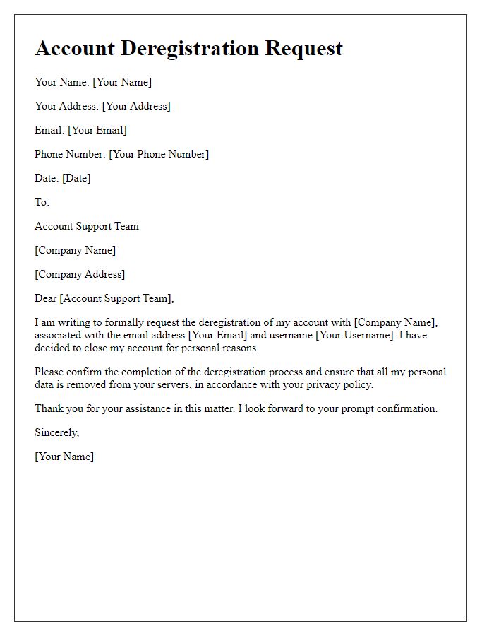 Letter template of account deregistration