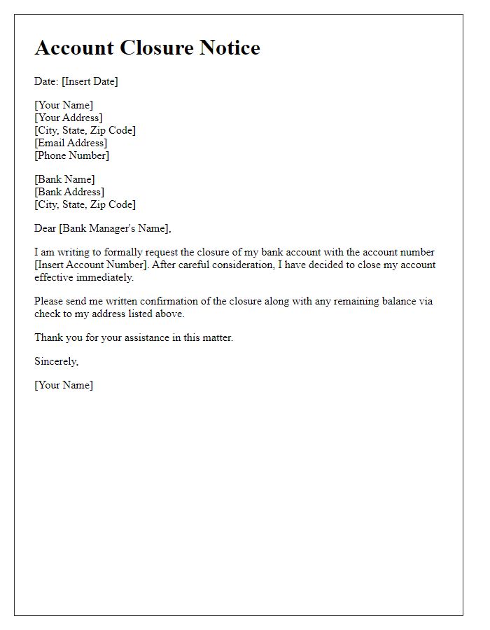 Letter template of bank account closure notice