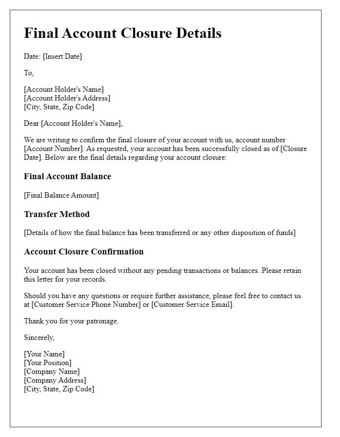 Letter template of final account closure details