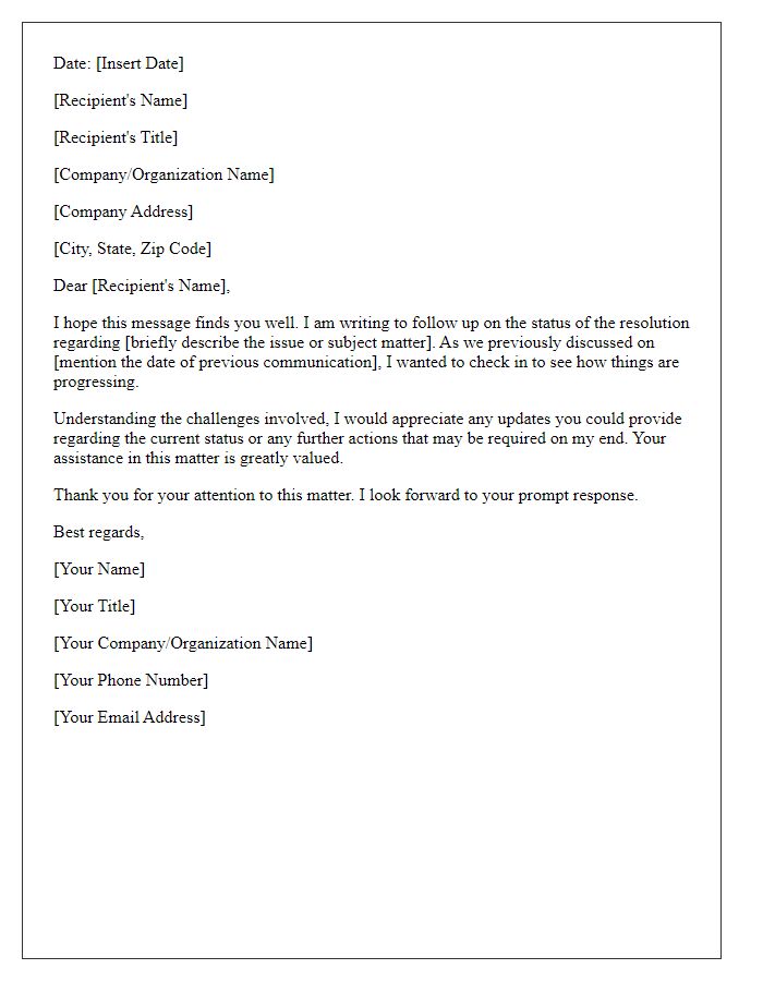 Letter template of follow-up on resolution status
