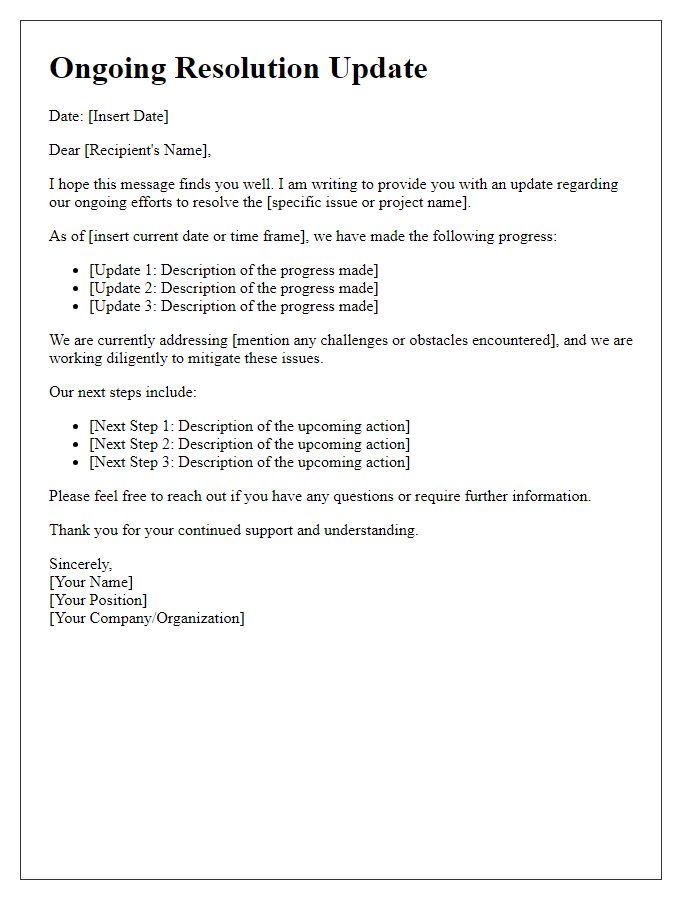 Letter template of ongoing resolution update