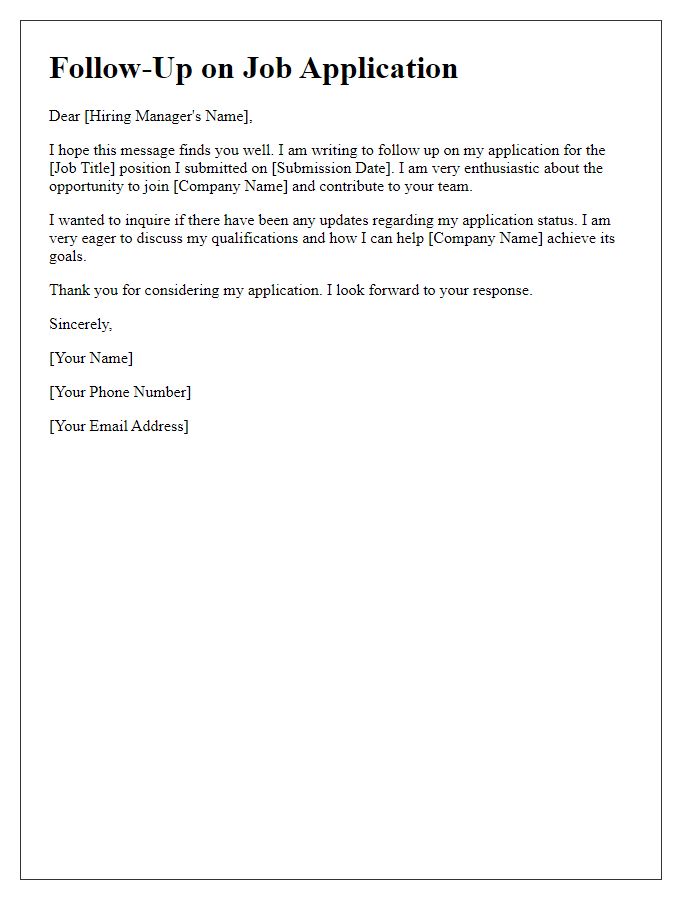 Letter template of inquiry follow-up for a job application