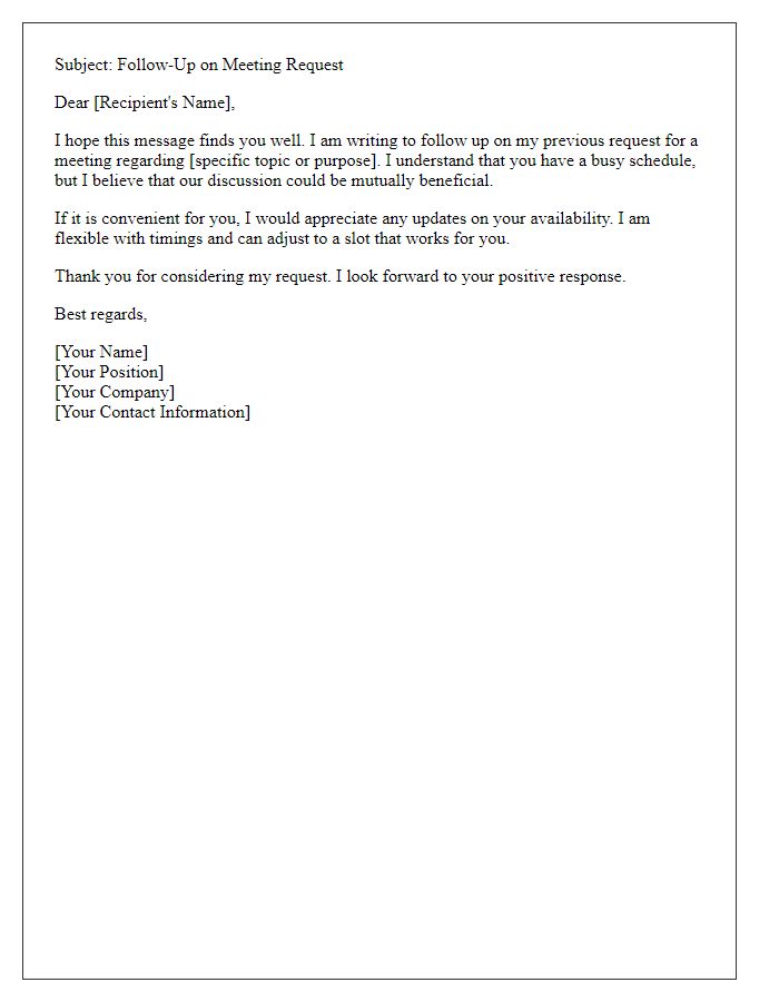 Letter template of inquiry follow-up for a meeting request