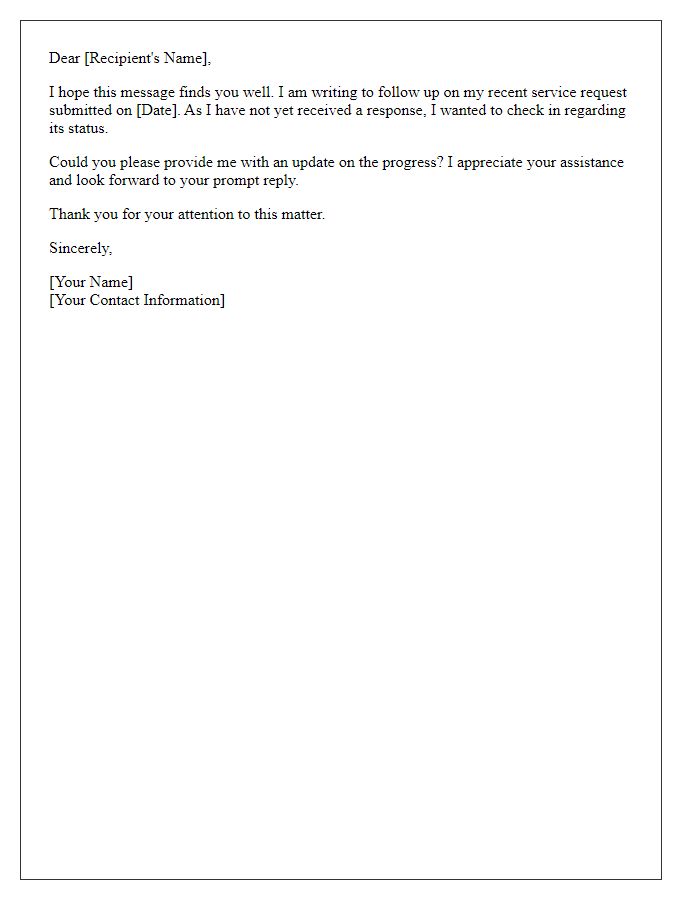 Letter template of inquiry follow-up for a service request