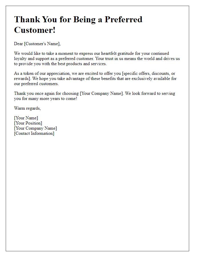 Letter template of thanks for preferred customer status