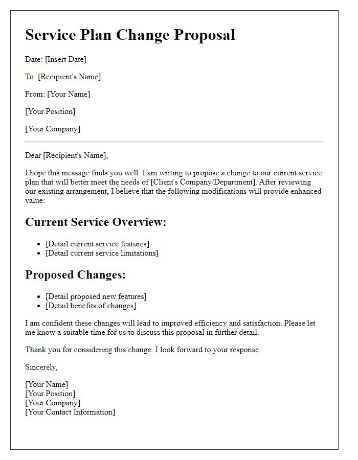 Letter template of service plan change proposal