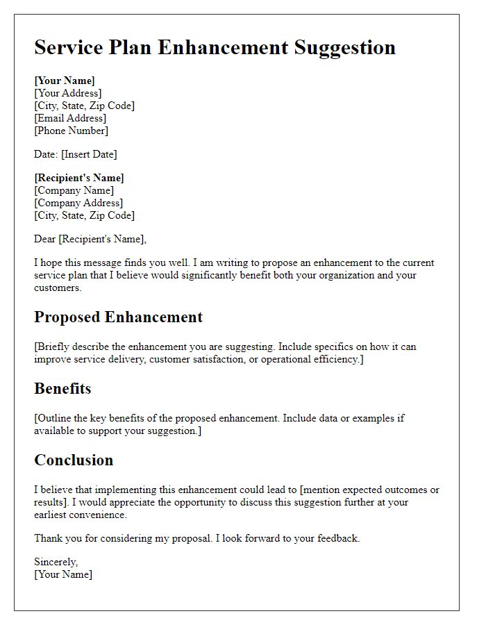 Letter template of service plan enhancement suggestion