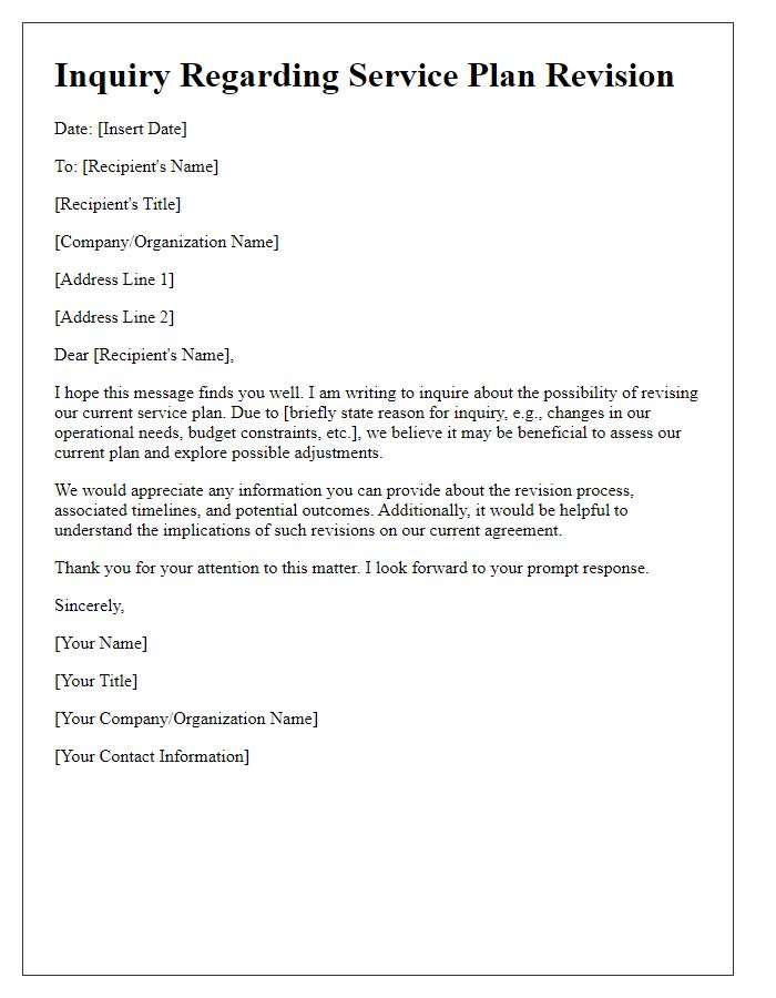 Letter template of service plan revision inquiry