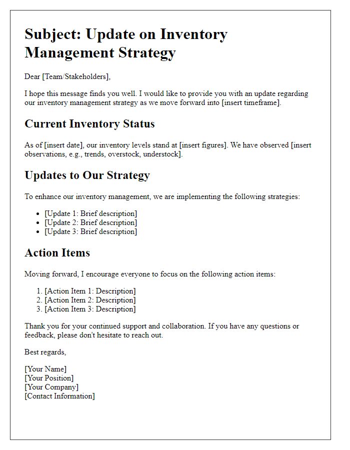 Letter template of inventory management strategy update