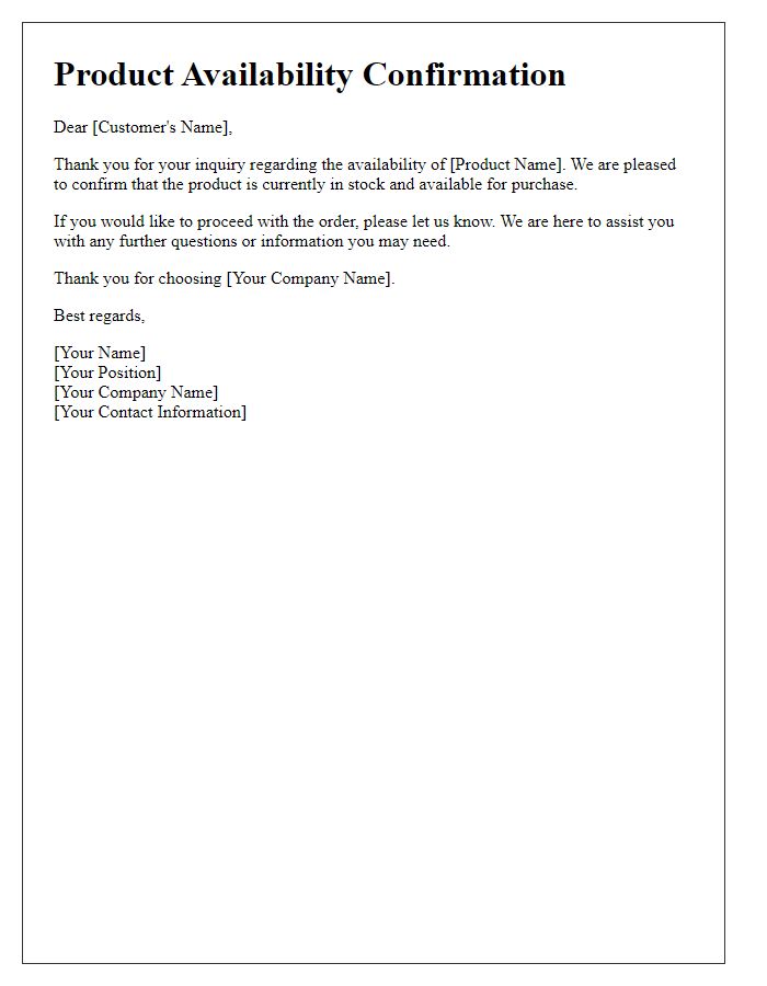 Letter template of product availability confirmation