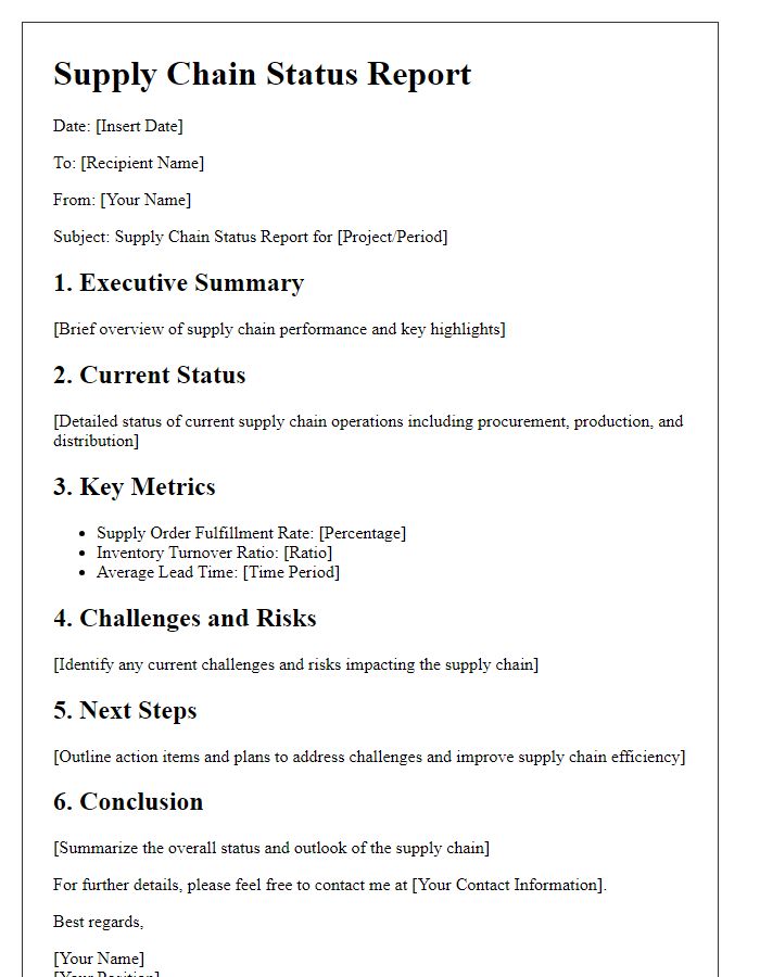 Letter template of supply chain status report