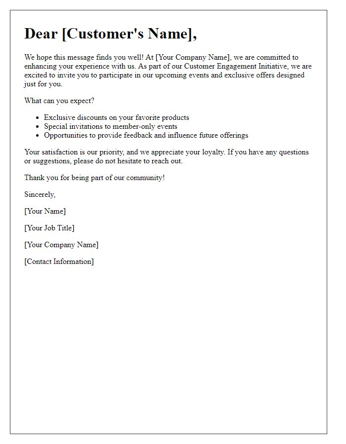 Letter template of customer engagement initiative