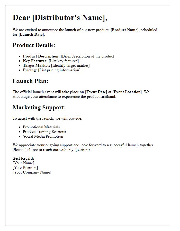 Letter template of product launch details for distributors