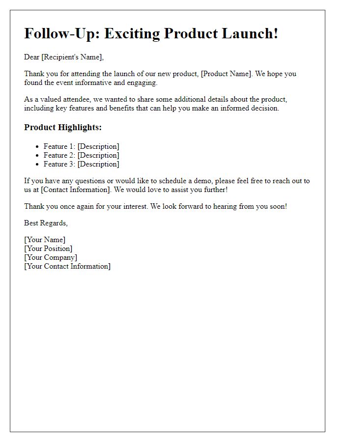 Letter template of product launch follow-up for interested parties