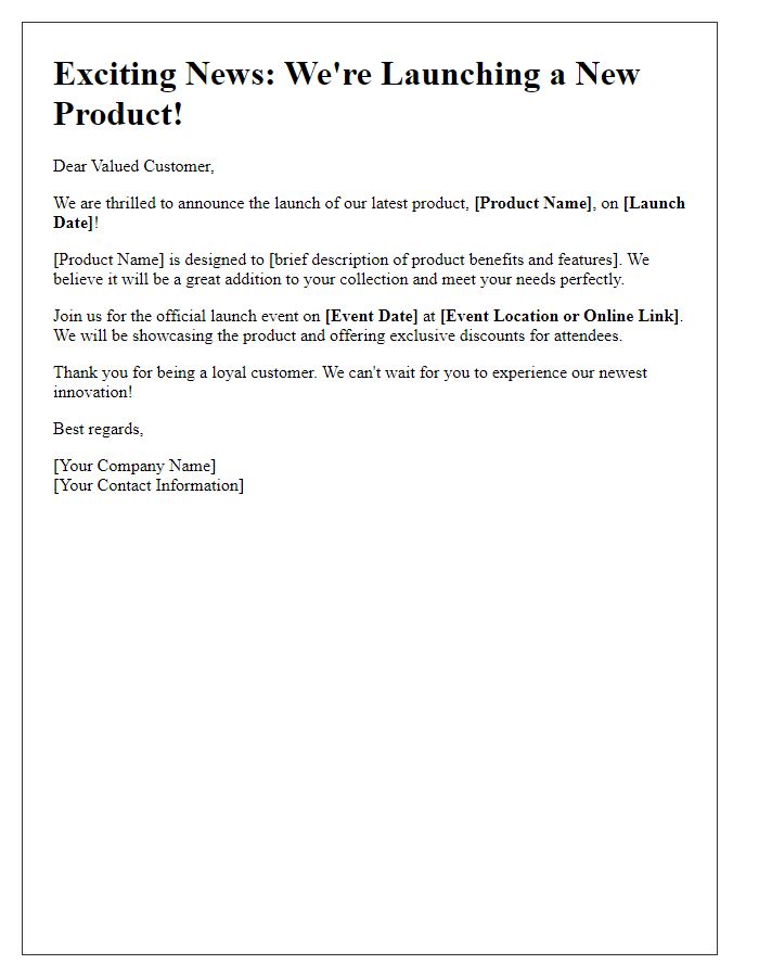 Letter template of product launch notification for customers