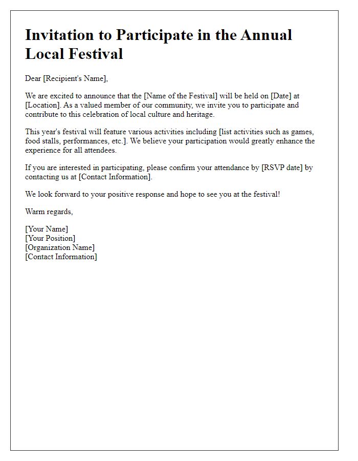 Letter template of announcement for local festival participation