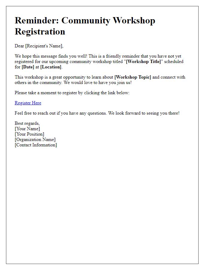 Letter template of reminder for community workshop registration