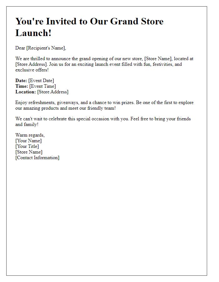 Letter template of announcement for store launch event