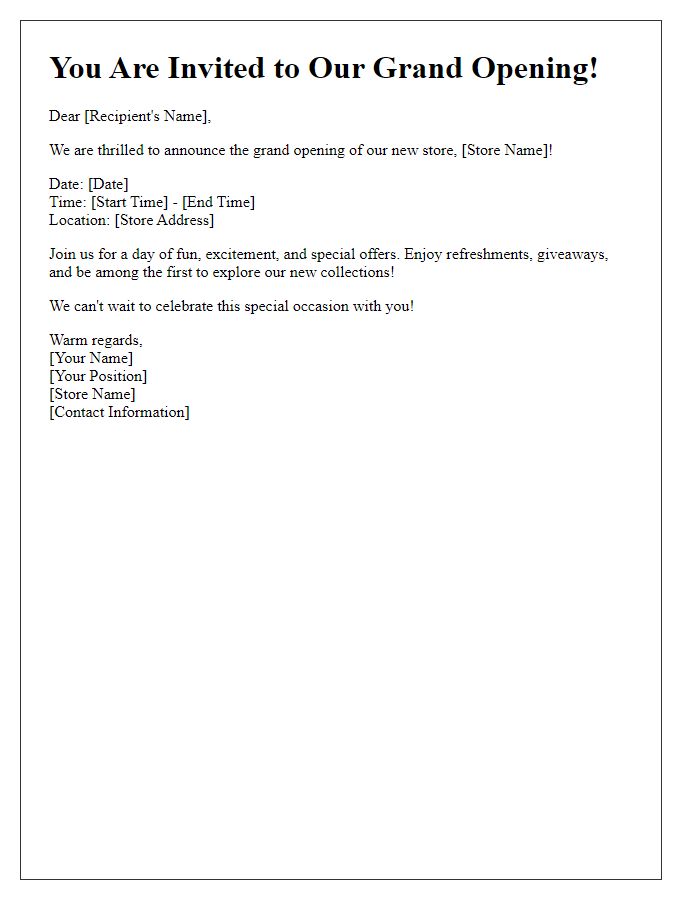 Letter template of grand opening invitation for new store