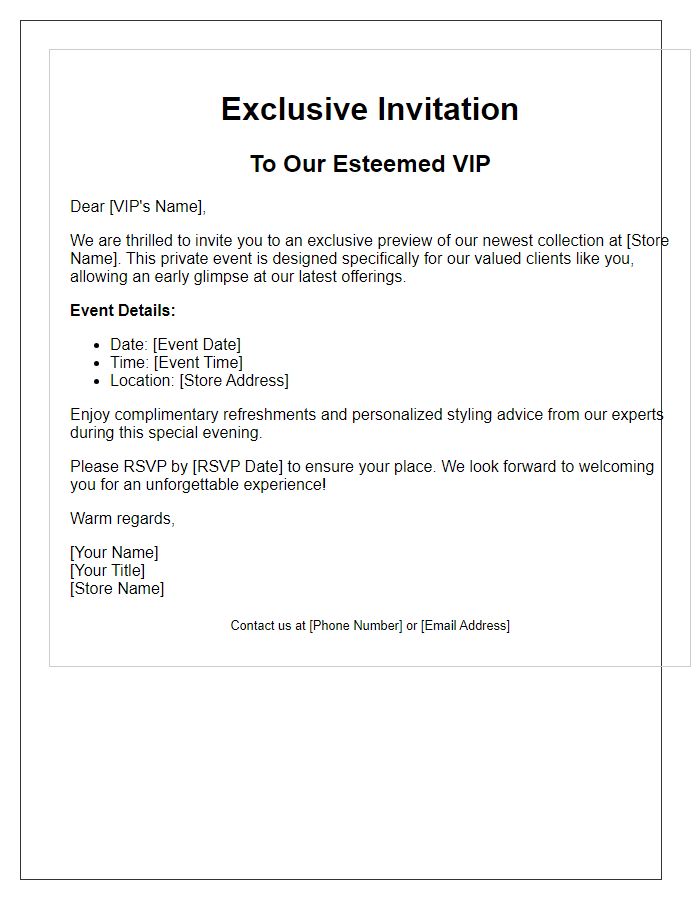 Letter template of VIP invitation for exclusive store preview