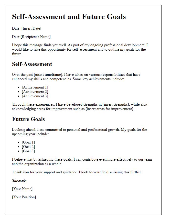 Letter template of self-assessment and future goals