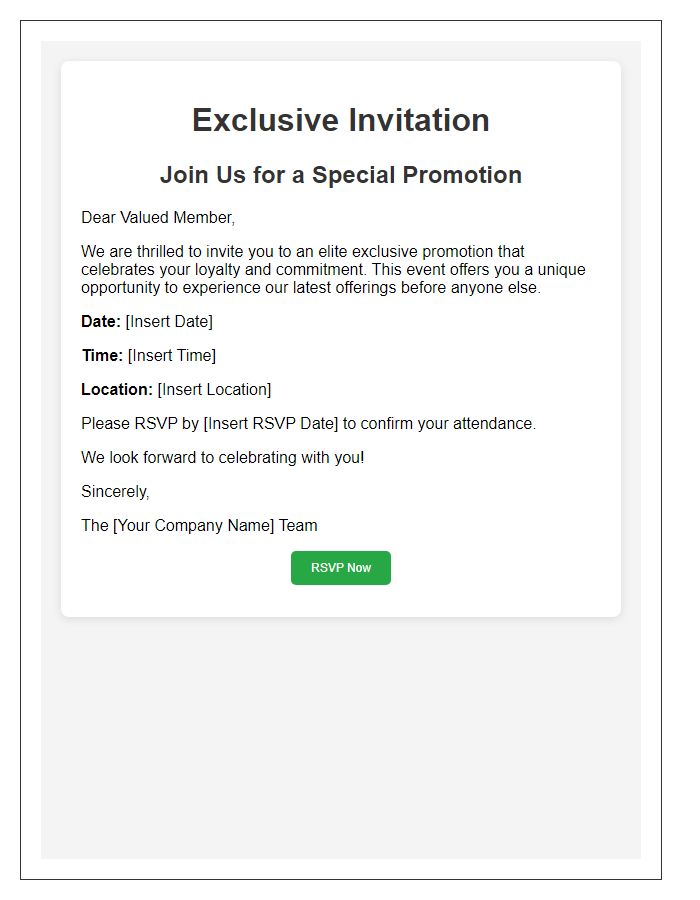 Letter template of elite exclusive promotion invitation