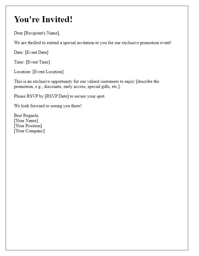 Letter template of special invitation for exclusive promotion