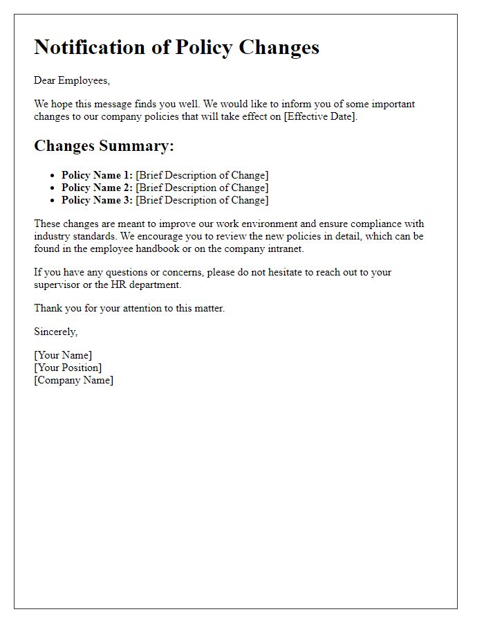 Letter template of changes in company policy