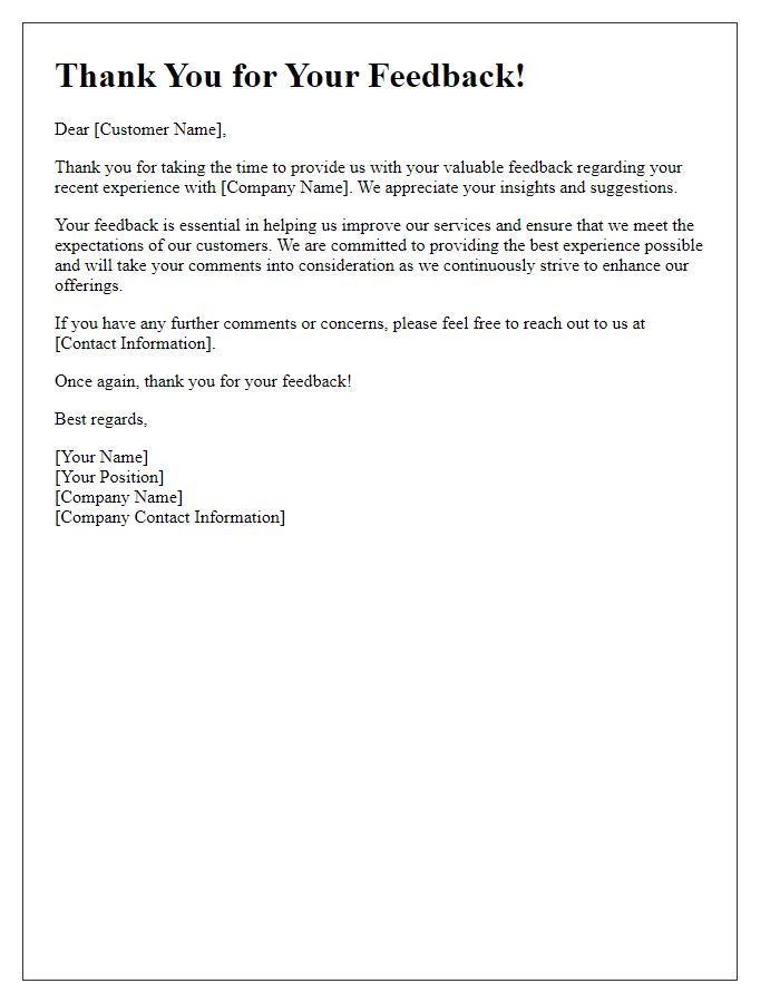 Letter template of acknowledgment for customer feedback