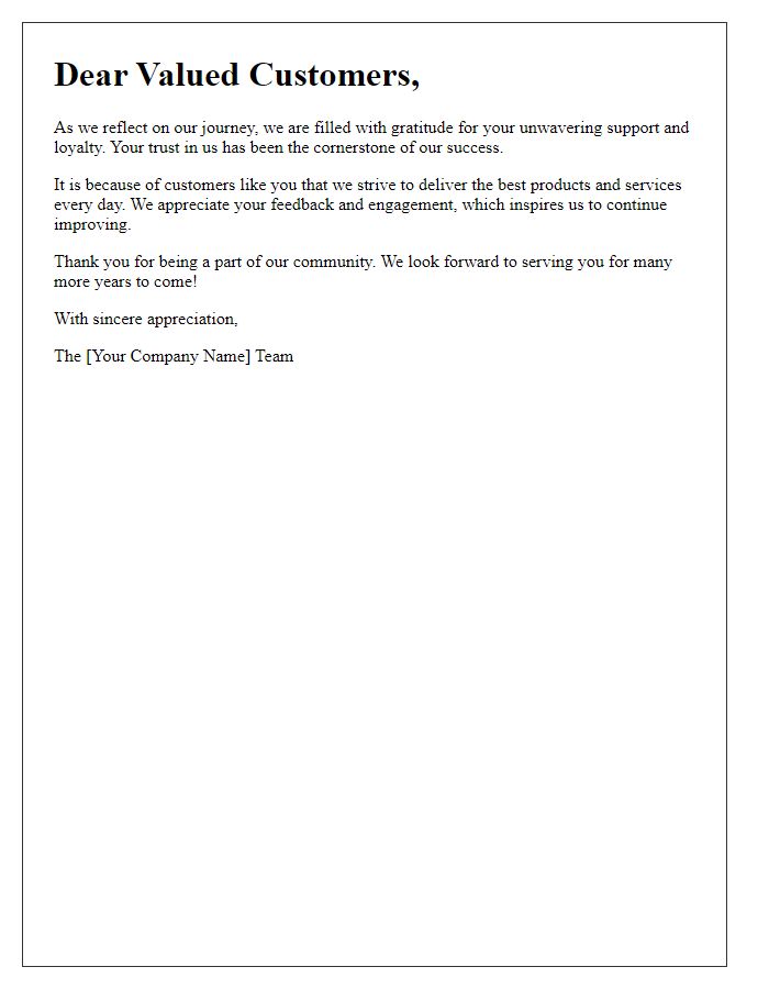 Letter template of tribute to our cherished customers