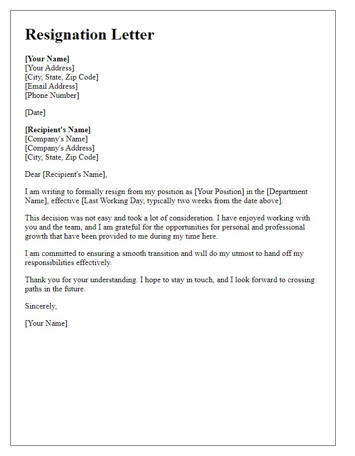 Letter template of resignation from a departmental leader