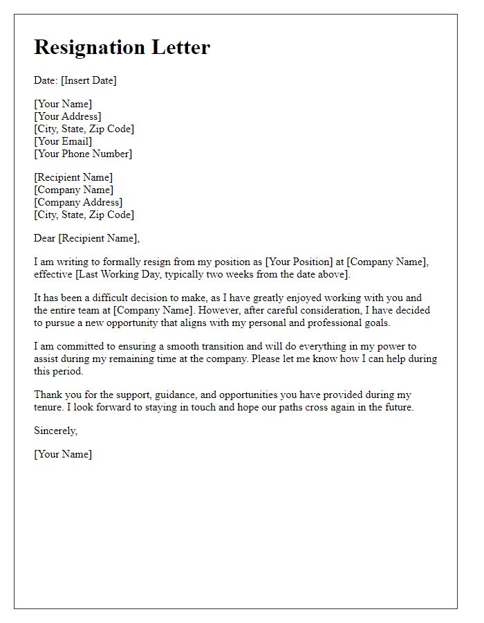 Letter template of resignation from an executive position