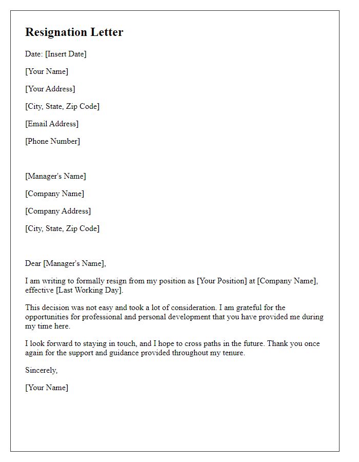 Letter template of resignation from a management position